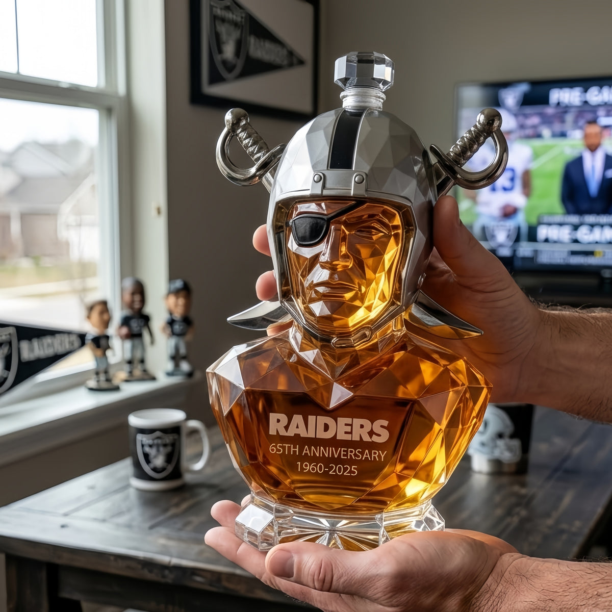 Raiders 65th Anniversary Collector Whiskey Bottle