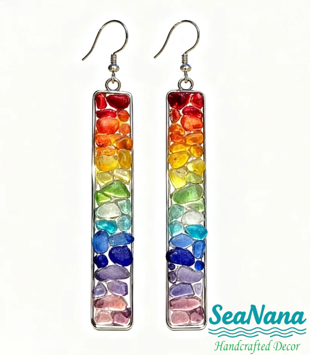 🌈 Sea-Tumbled Rainbow Bling——Hand-Calibrated🏖️One-of-a-Kind Coastal Earrings