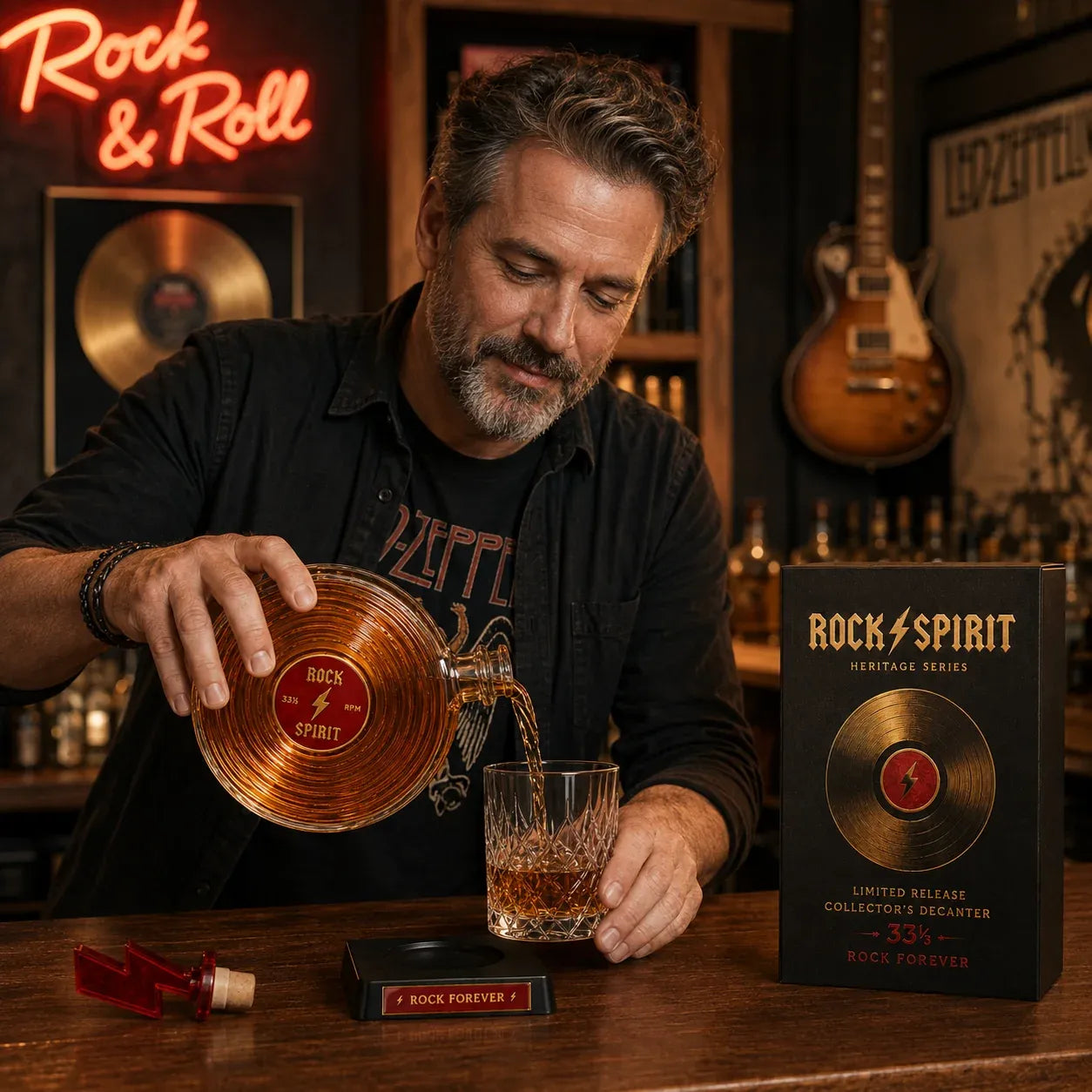 ⚡Rock Spirit 33⅓ RPM Vinyl Record Whiskey Decanter – Rock Forever Collector’s Edition