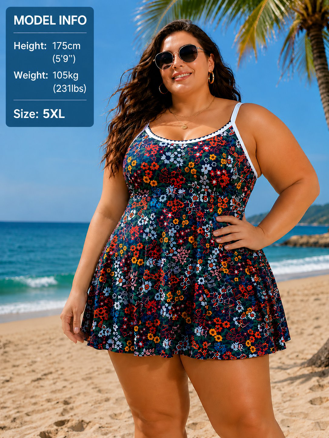 Women's Floral Print Tummy Control Swimdress – One Piece Bathing Suit with Pockets & Whip Stitch Detail