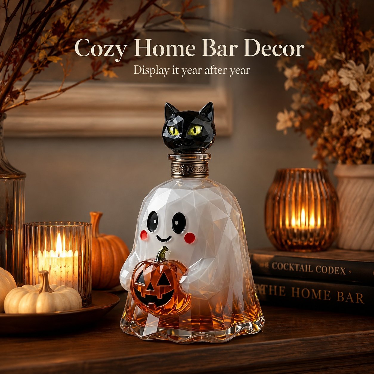 Ghost Pumpkin Halloween Decanter ๐ Spooky Glass Whiskey Bottle