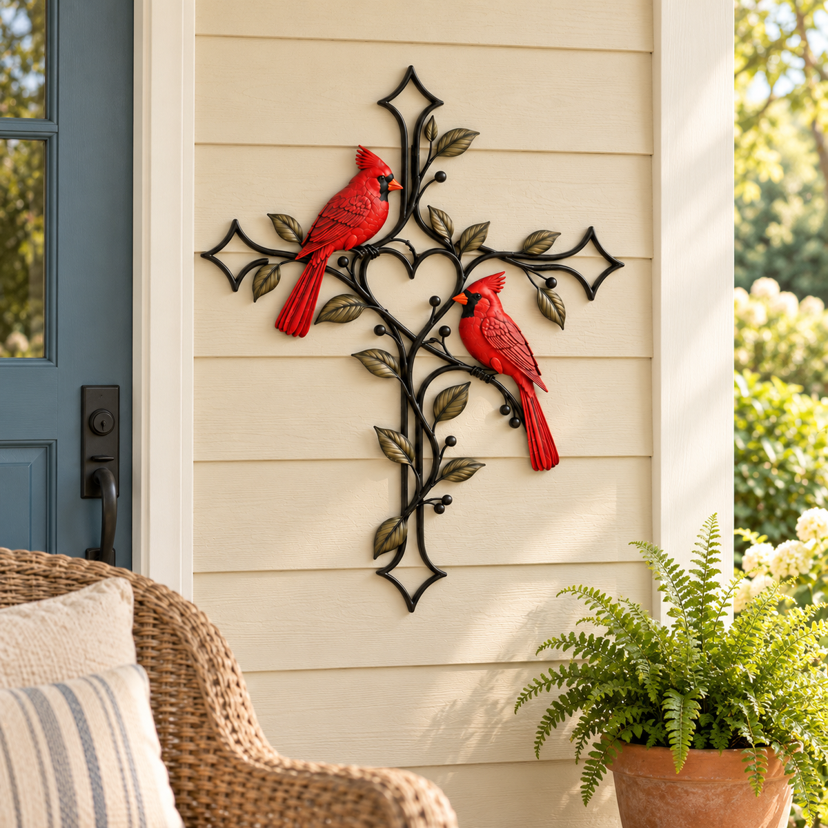 ❤️ Love Stays Close – Cardinal Heart Cross Wall Decor