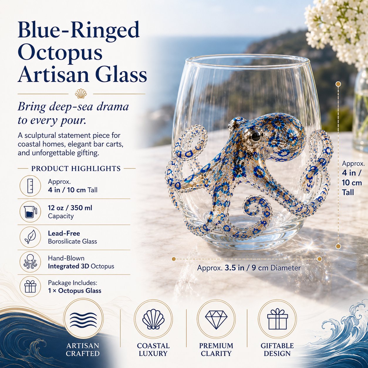 đ 3D Ocean Animal Artisan Glassware Collection | For Fresher Sips, Sunlight-Catching Details, Coastal Elegance & Elevated Home Bar Vibes â¨