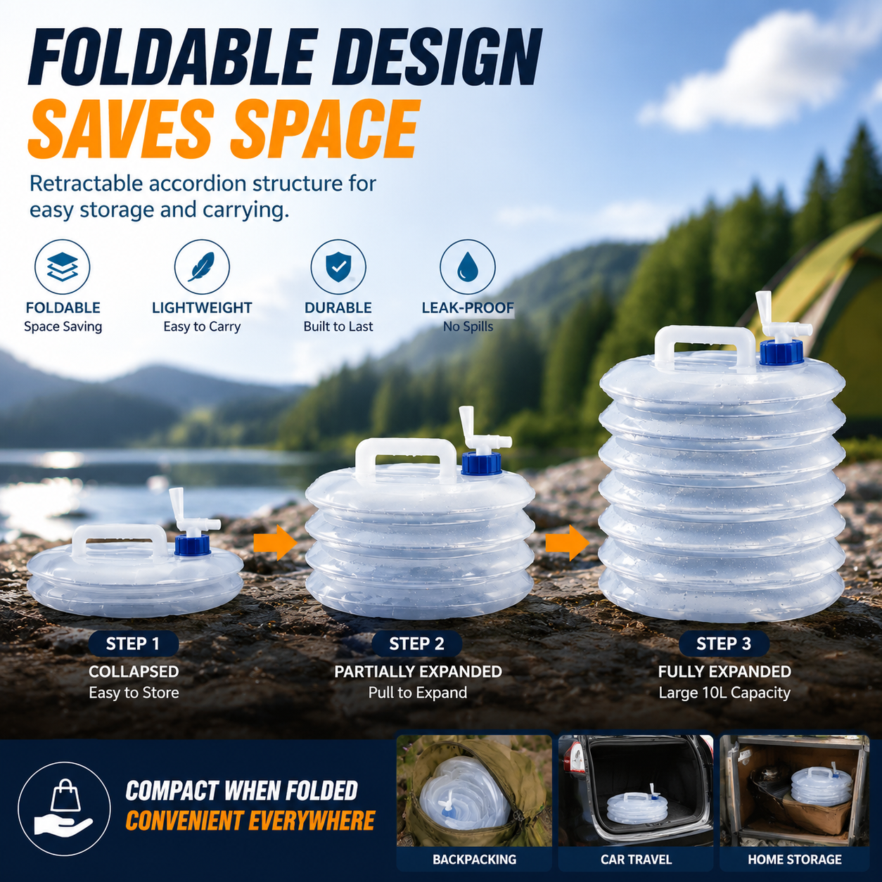 ⏰ Last Day Sale | 🏕️ Foldable Camping Water Container – 5L/10L/15L Portable Water Bucket