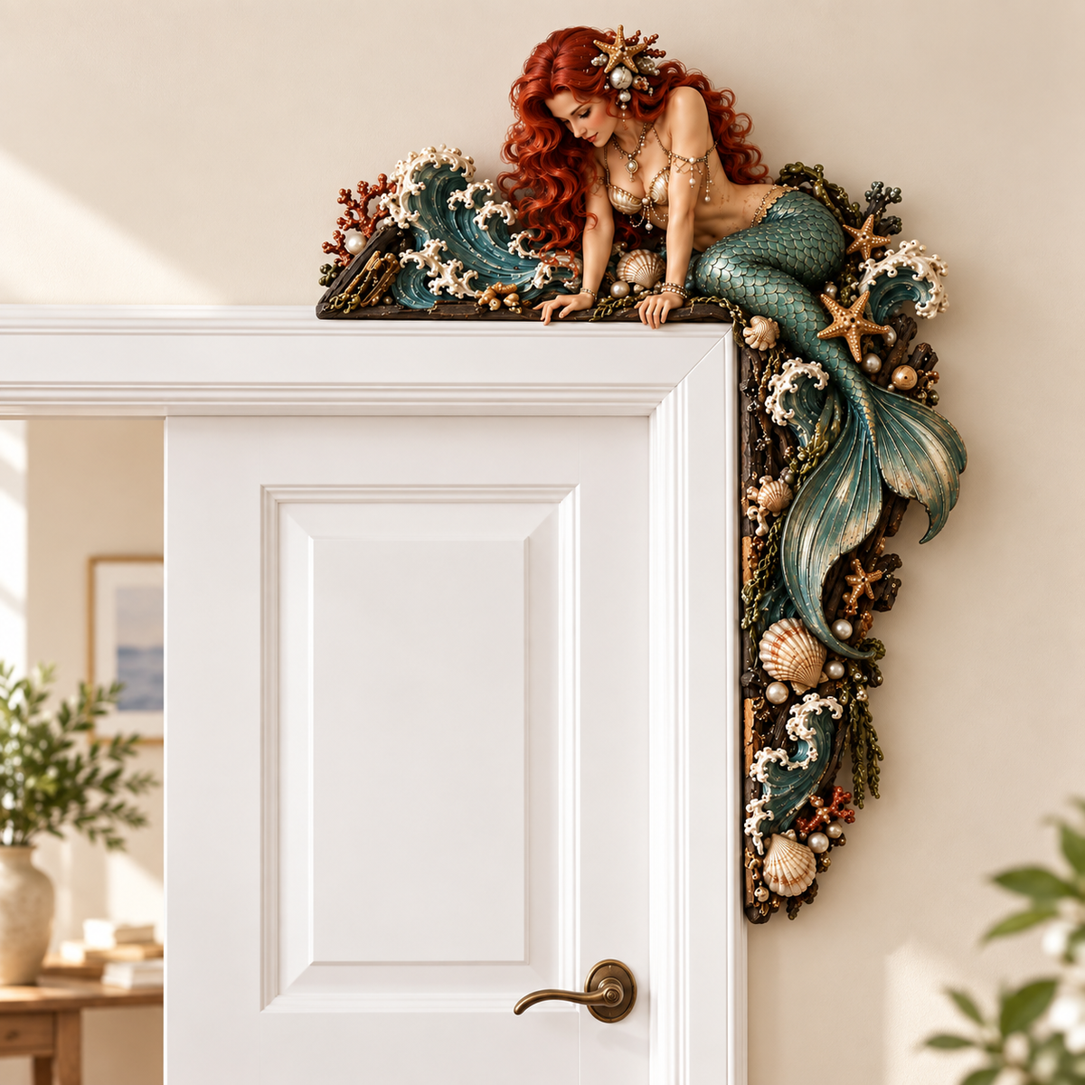 π§ββοΈ π Beautiful Mermaid Door Corner π Waves & Seashells Fantasy Wall Decor