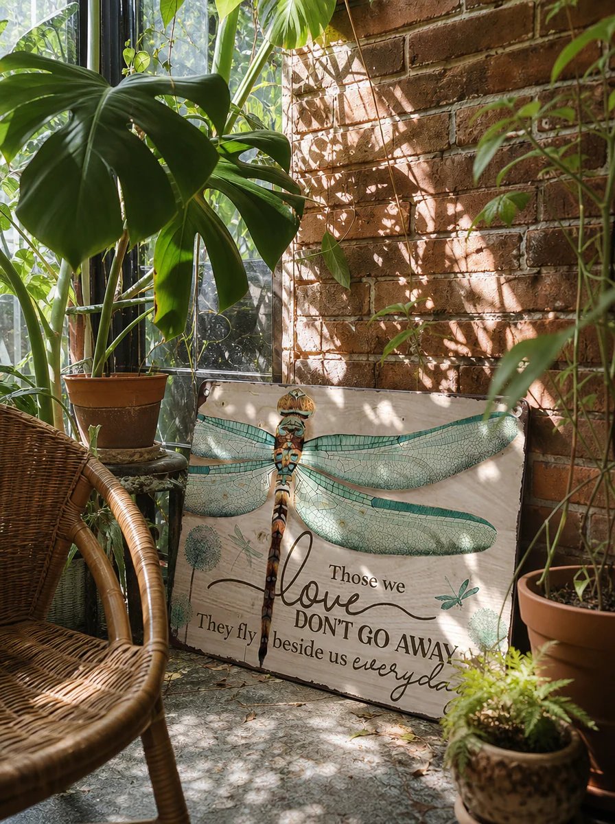 Dragonfly Memorial Garden Sign – “Those We Love Don’t Go Away” Sympathy Gift, Remembrance Outdoor Decor