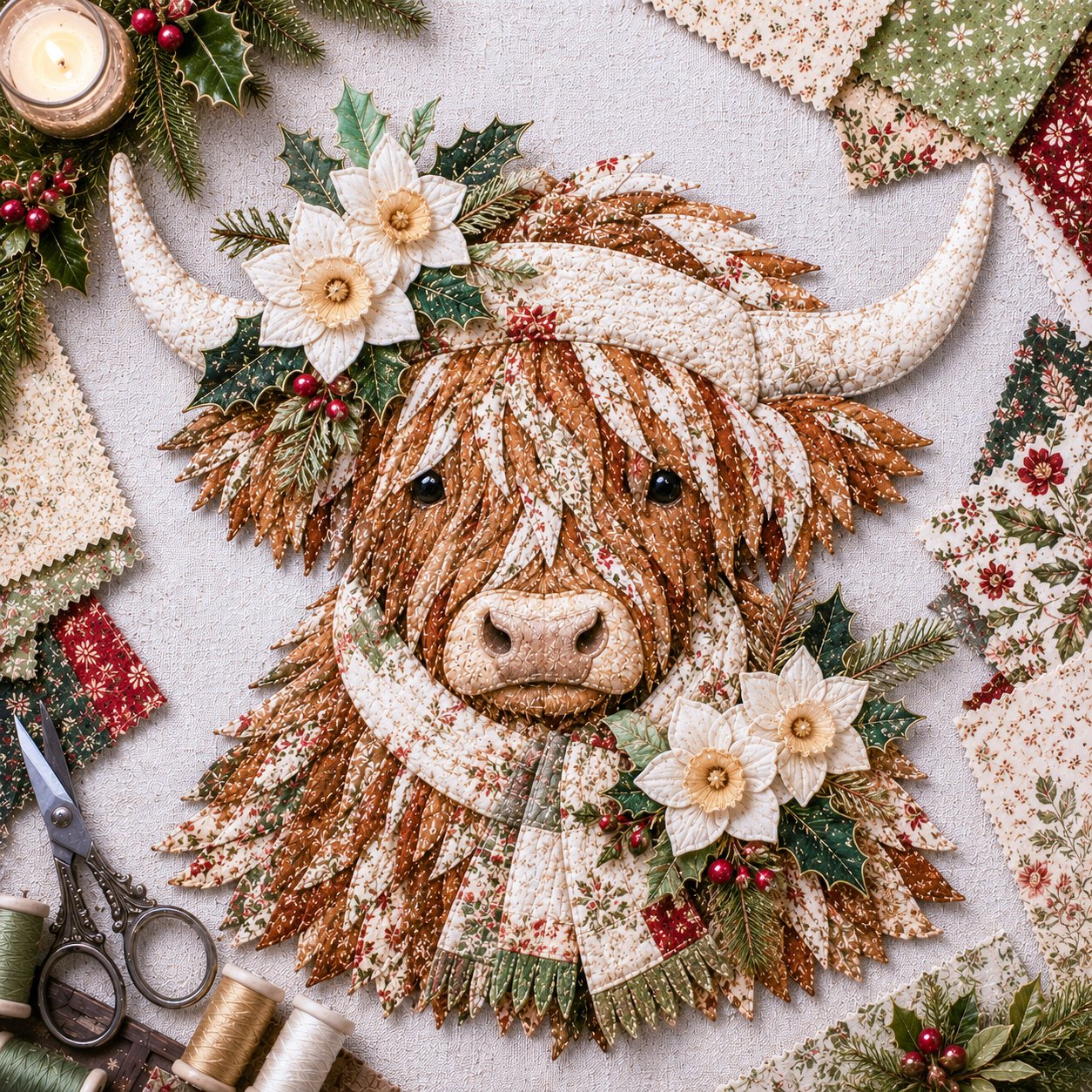 🔥LAST DAY 50% OFF - 🐮💐🌸 Birth Flower Highland Cow 3D Layered Fabric Art DIY Kit (Beginner-friendly) 🔥 Buy 2 Free Shipping