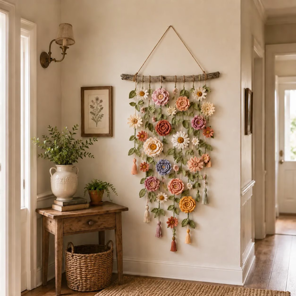 🌸HandMade Boho Crochet Flower Wall Hanging Decor