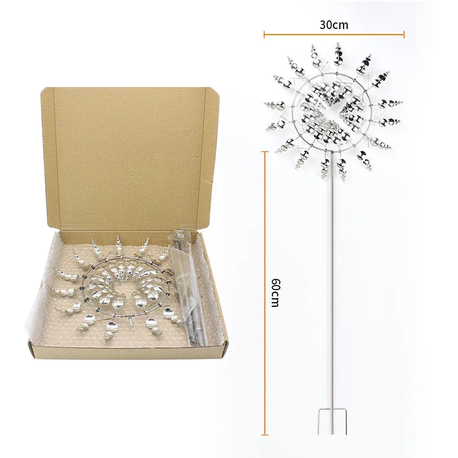 New Unique and Magical Metal Windmill 3D Wind Powered Kinetic Sculpture Lawn Metal Wind Solar Spinners Yard and Garden Decor