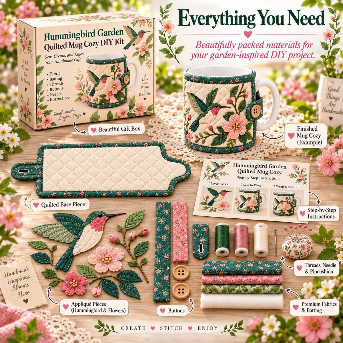 ✨🌸Garden Quilted Mug Cozy DIY Kit
