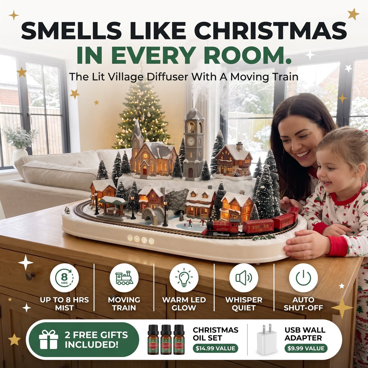 🚂 Christmas Village Aroma Diffuser with Moving Train