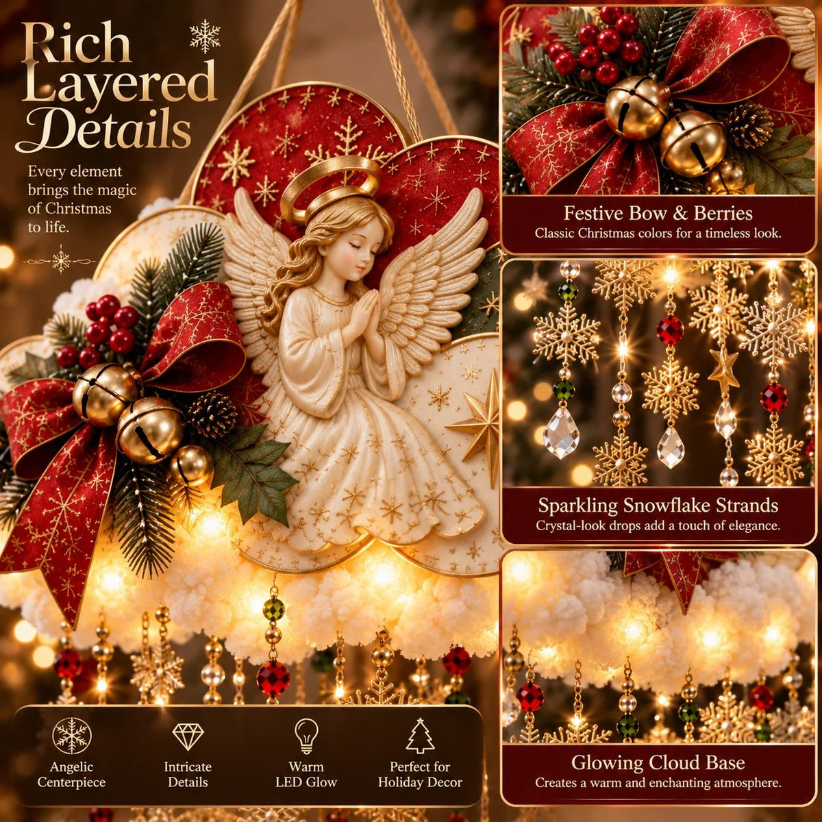 🔥✨ Angelic Christmas Snowfall Cloud – Lighted Hanging Holiday Decor☁️✨