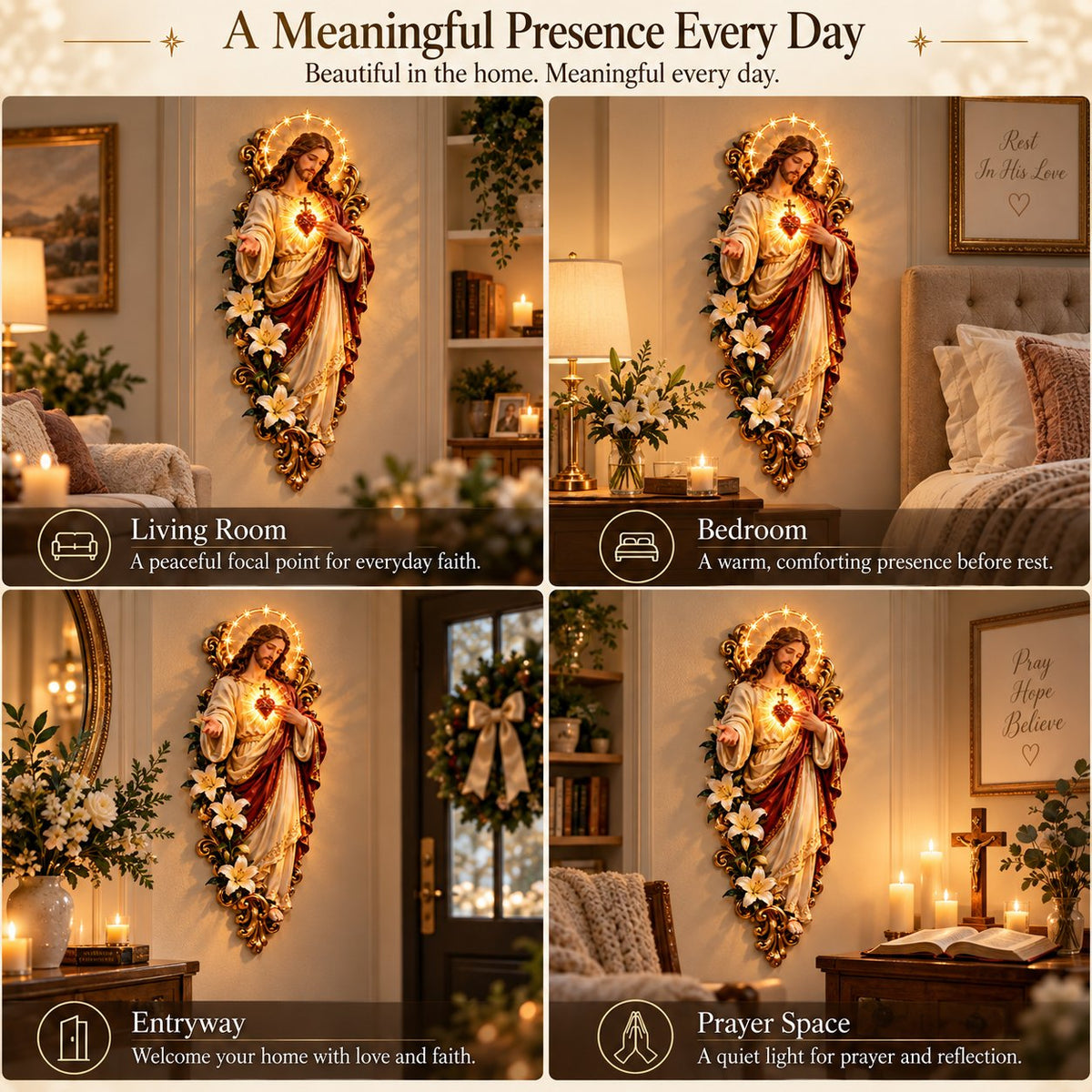 ✨ Sacred Heart of Jesus 3D Lighted Wall Décor