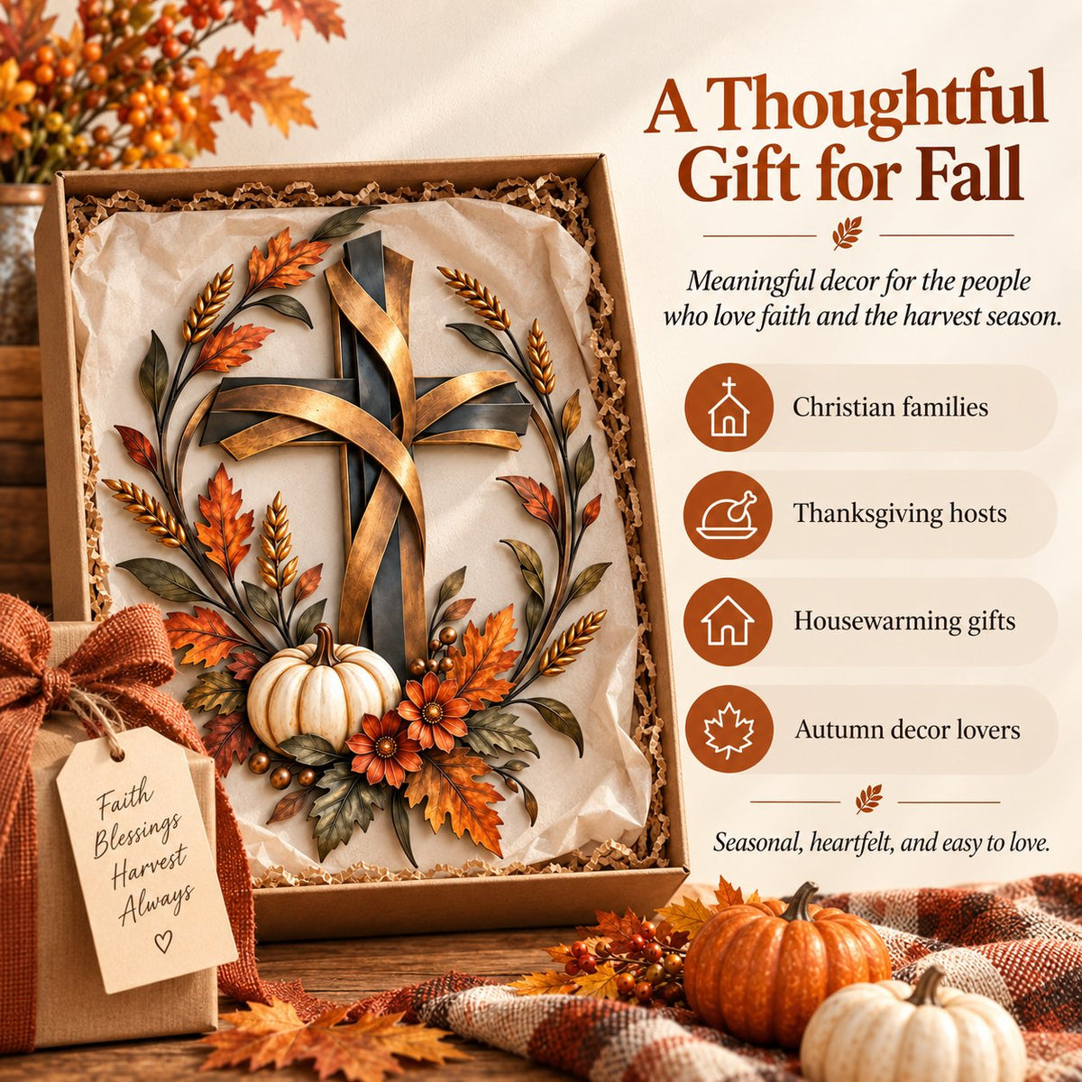 ✝️🍂 Autumn Cross & Pumpkin Harvest Metal Wall Decor (📦Buy 2 Free Shipping)