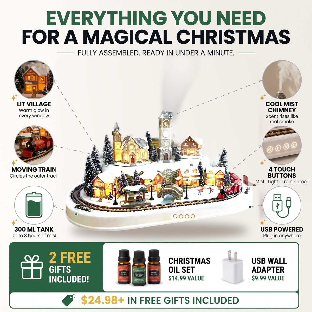 🚂 Christmas Village Aroma Diffuser with Moving Train