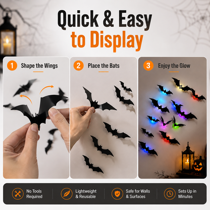 3D LED Halloween Bat Wall Decor – Colorful Glowing Flying Bats