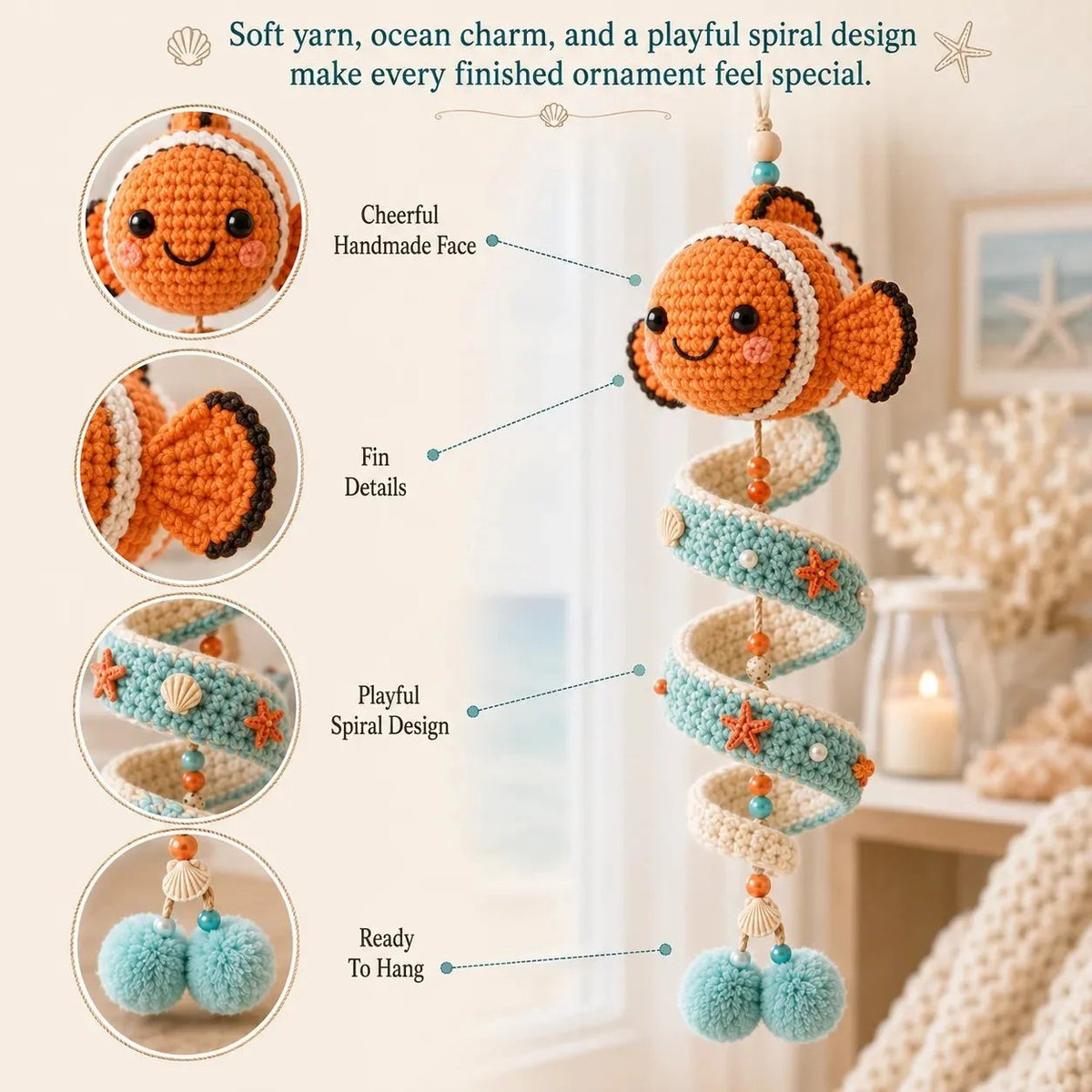 🌊Sea-animal themed crochet hanging kit (spiral) for beginners | Complete kit with all tools and step-by-step guide included💕