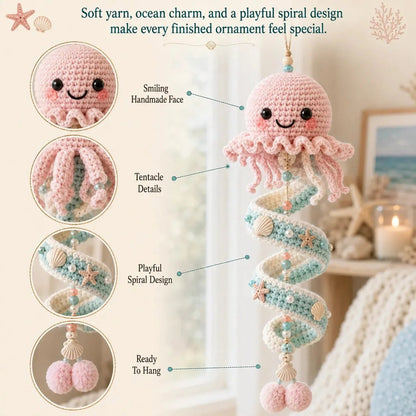 🌊Sea-animal themed crochet hanging kit (spiral) for beginners | Complete kit with all tools and step-by-step guide included💕
