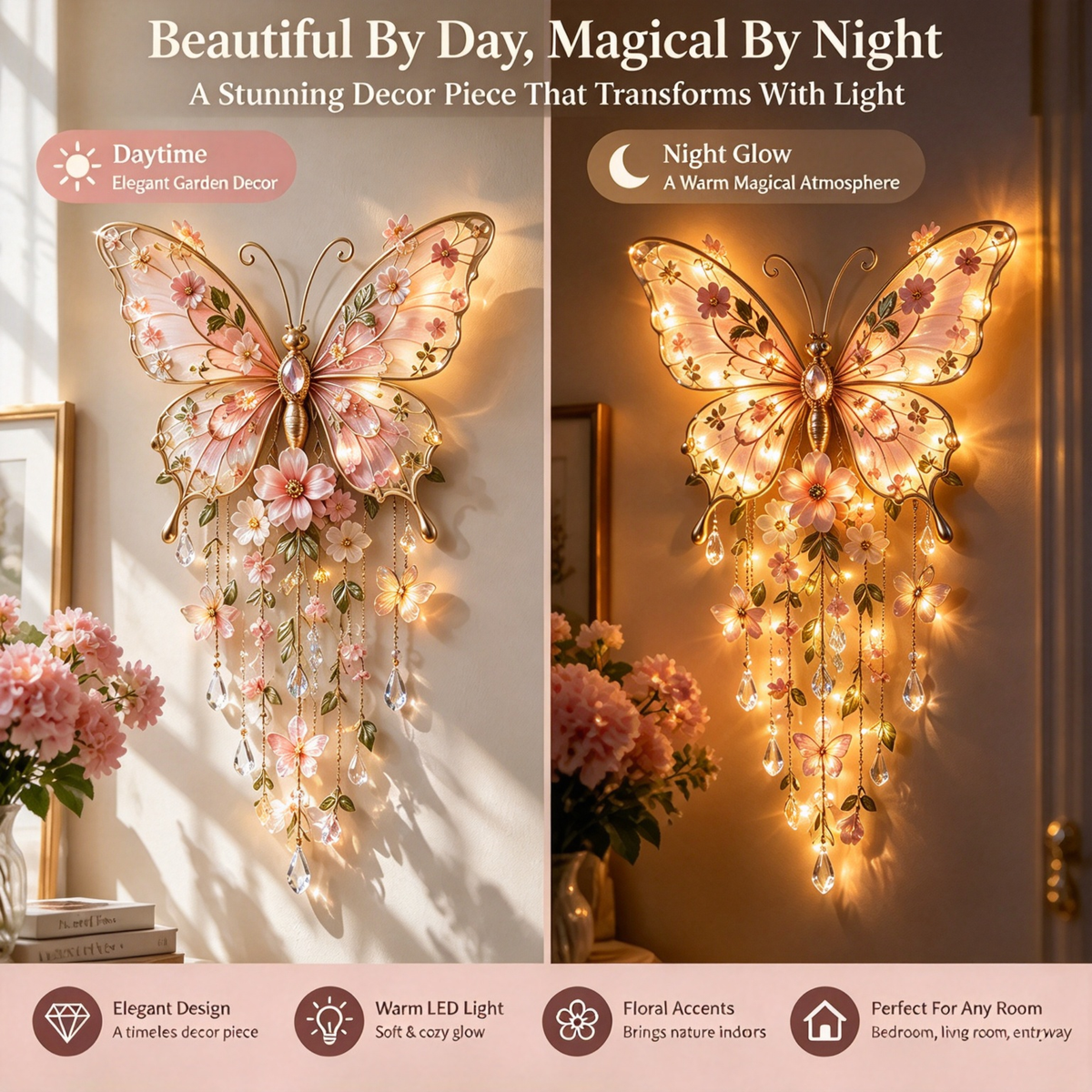 ✨ Winged Garden Light – Enchanting Floral Wall Decor ✨