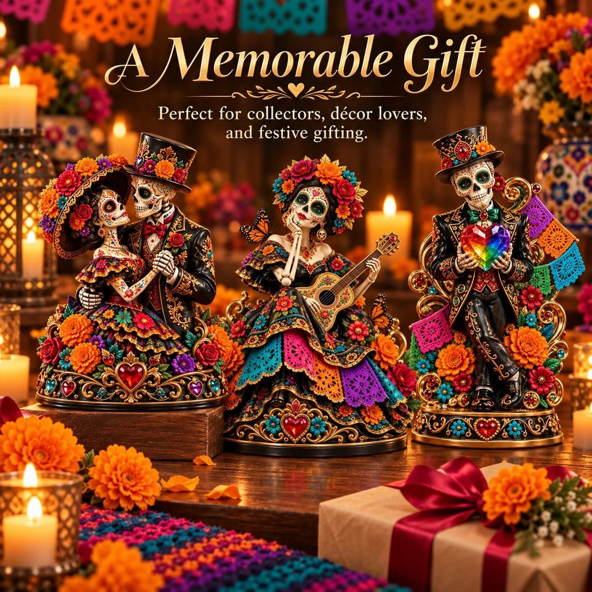 💀Day of the Dead Catrina Figurines – 3 Colorful Character Styles