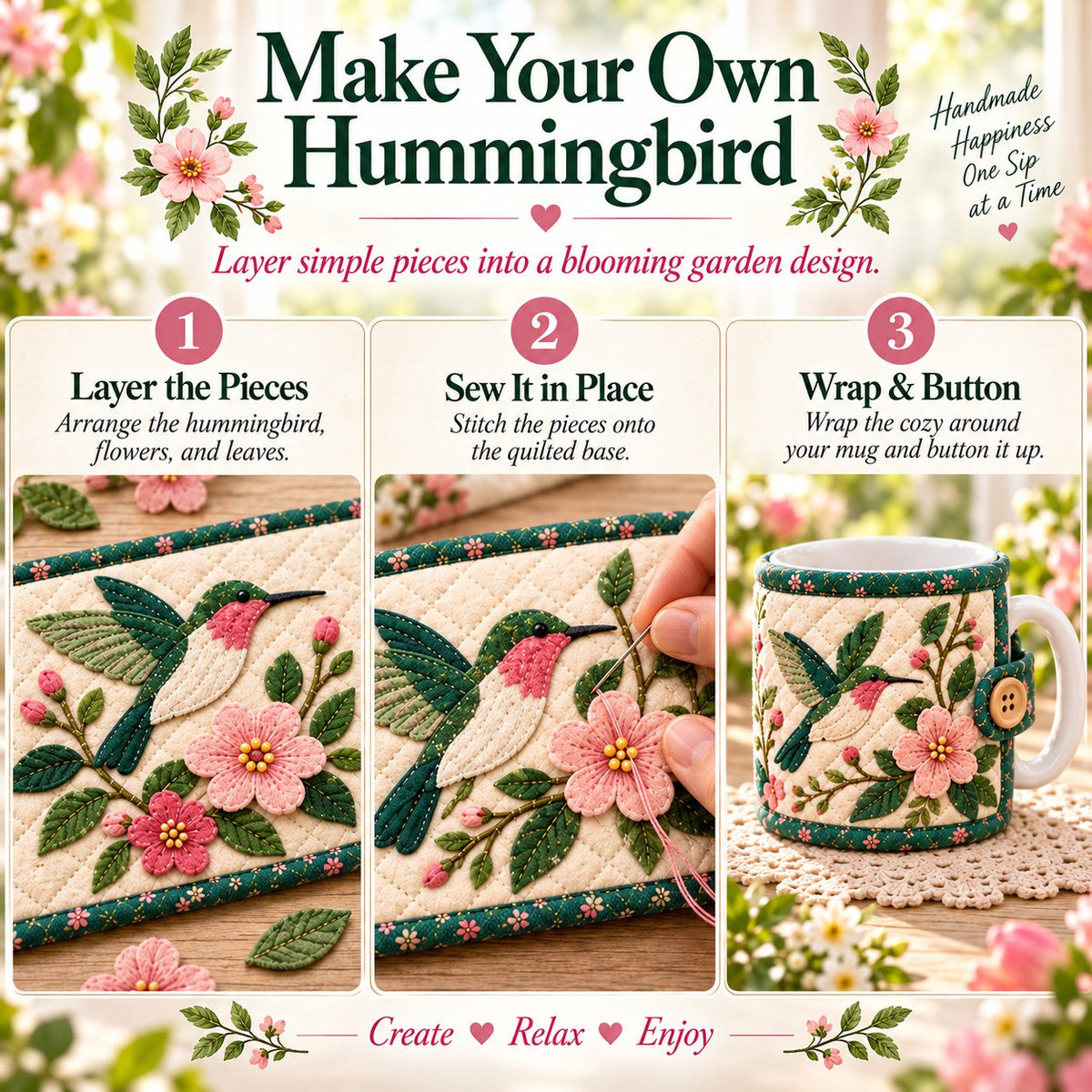 ✨🌸Garden Quilted Mug Cozy DIY Kit