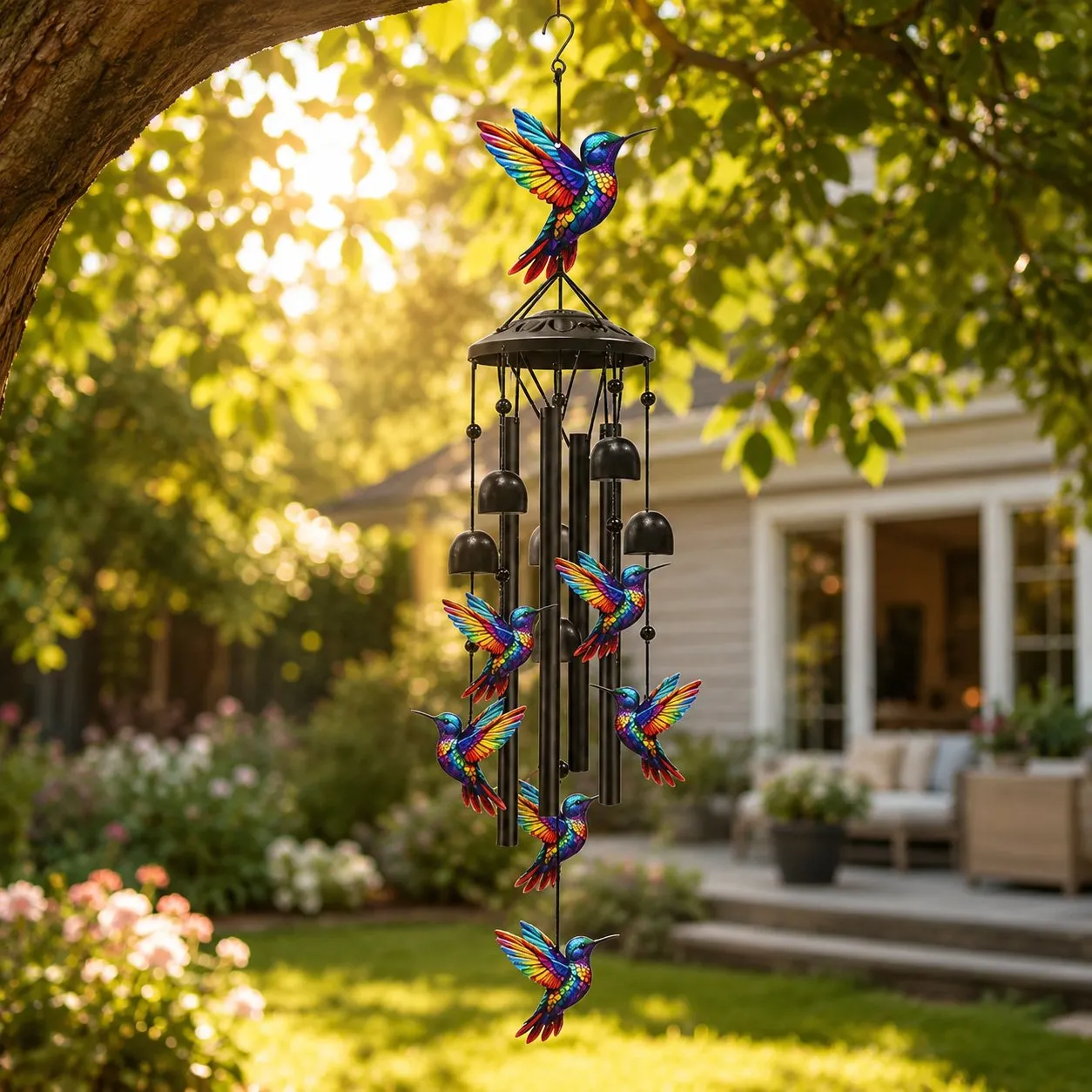🔥Limited 60% OFF🔥-🐦Vintage Colorful Hummingbird Wind Chime with Metal Tubes and Bells