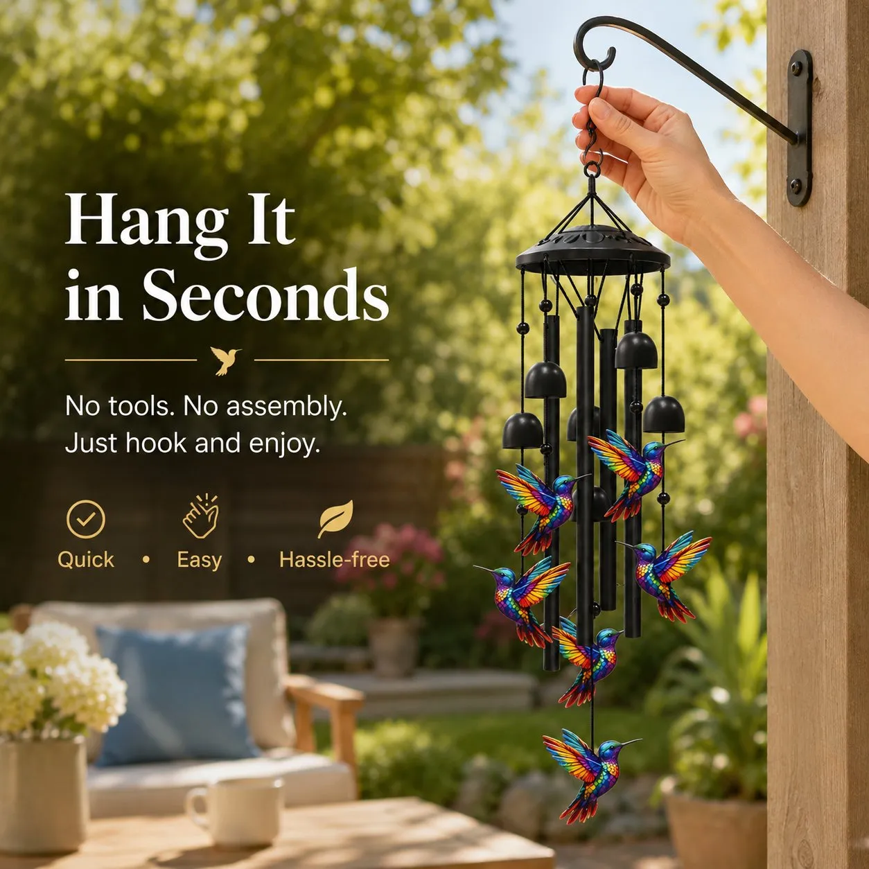 🔥Limited 60% OFF🔥-🐦Vintage Colorful Hummingbird Wind Chime with Metal Tubes and Bells