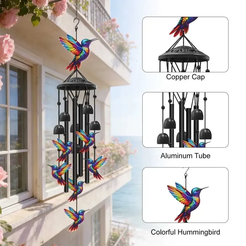 🔥Limited 60% OFF🔥-🐦Vintage Colorful Hummingbird Wind Chime with Metal Tubes and Bells