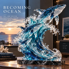 🐋🌊 Ocean Spirit Whale Sculpture – Three Whales Rising Through a Glass Wave
