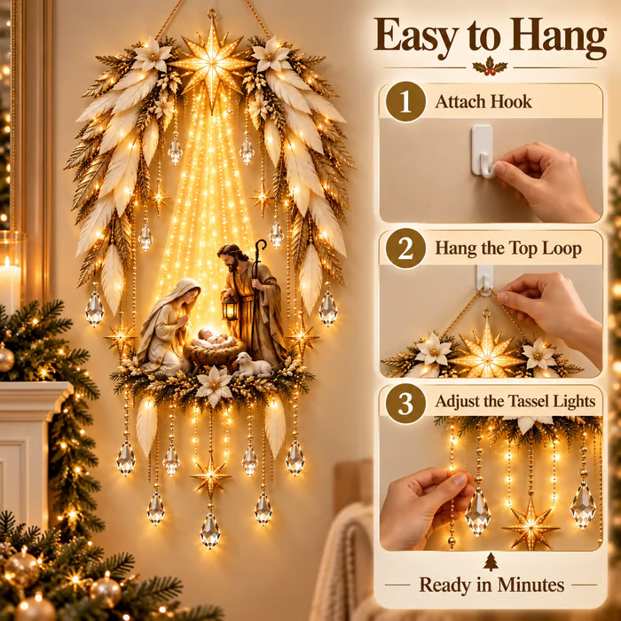 ✨👼 Heavenly Angel Wings Nativity Light✨ – Lighted Christmas Wall Decor ✈️