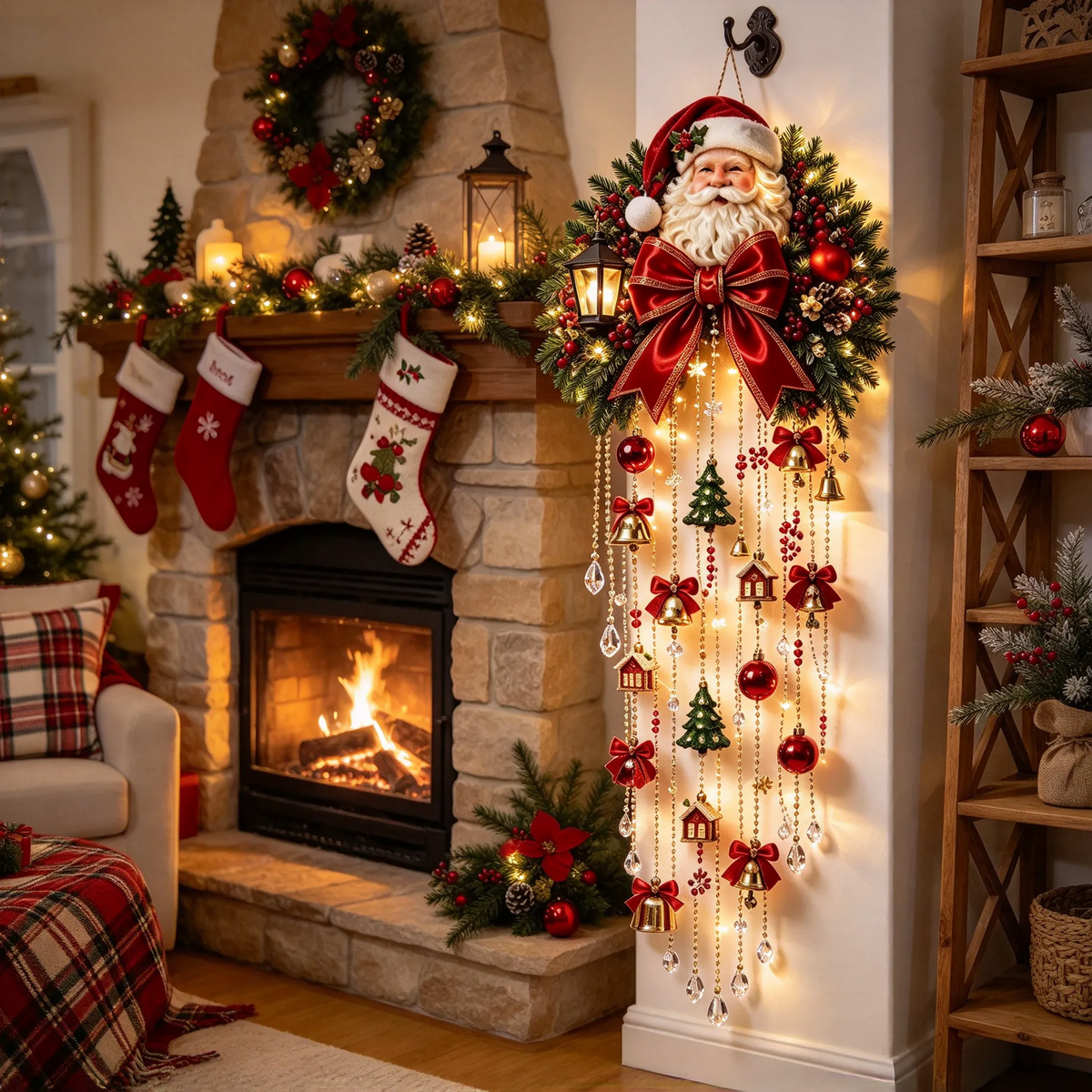 🎅 Elegant Christmas Hanging Decor – Festive Santa Swag 🎄