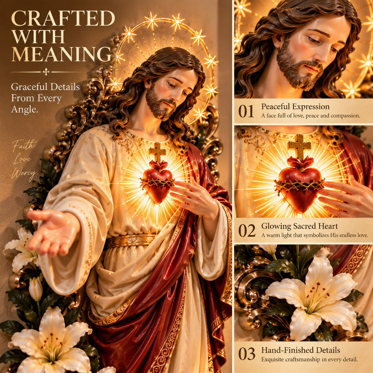 ✨ Sacred Heart of Jesus 3D Lighted Wall Décor