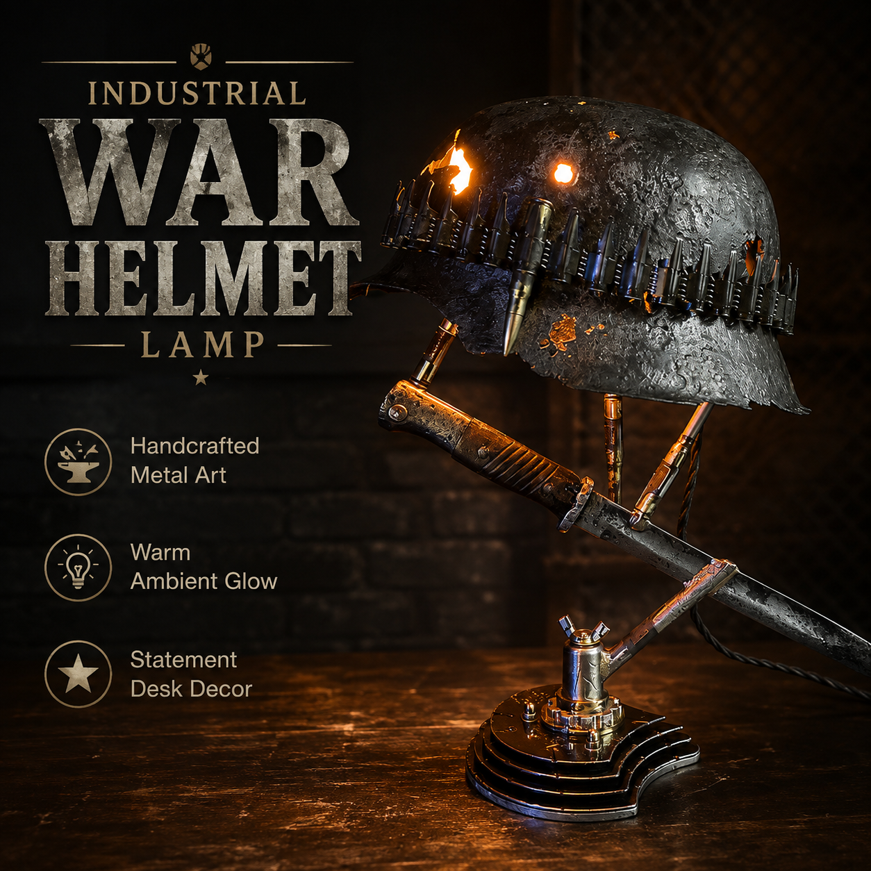 🪖 War Relic Vintage Helmet Table Lamp