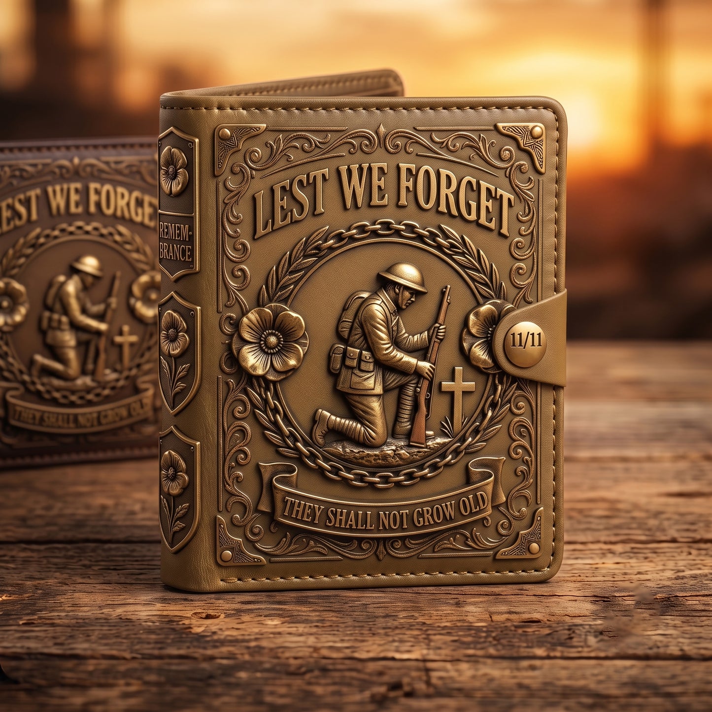 "Lest We Forget" Remembrance Memorial Bifold Wallet – Commemorative Veteran Tribute Accessory