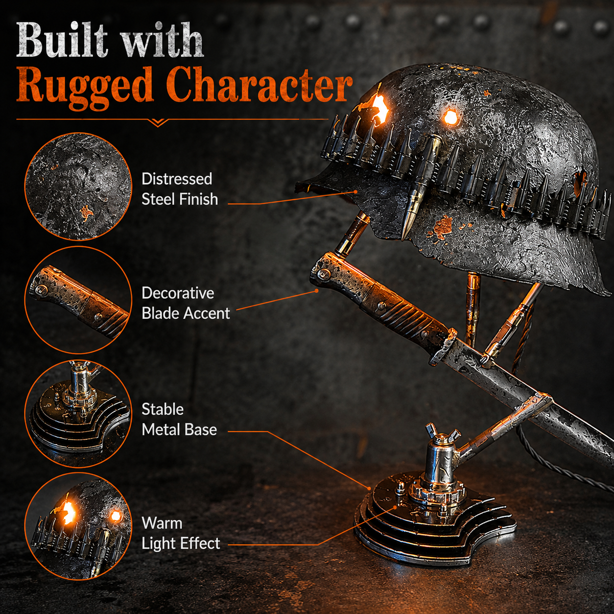 🪖 War Relic Vintage Helmet Table Lamp