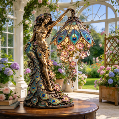 🦚 Peacock Goddess Stained Glass Table Lamp ✨
