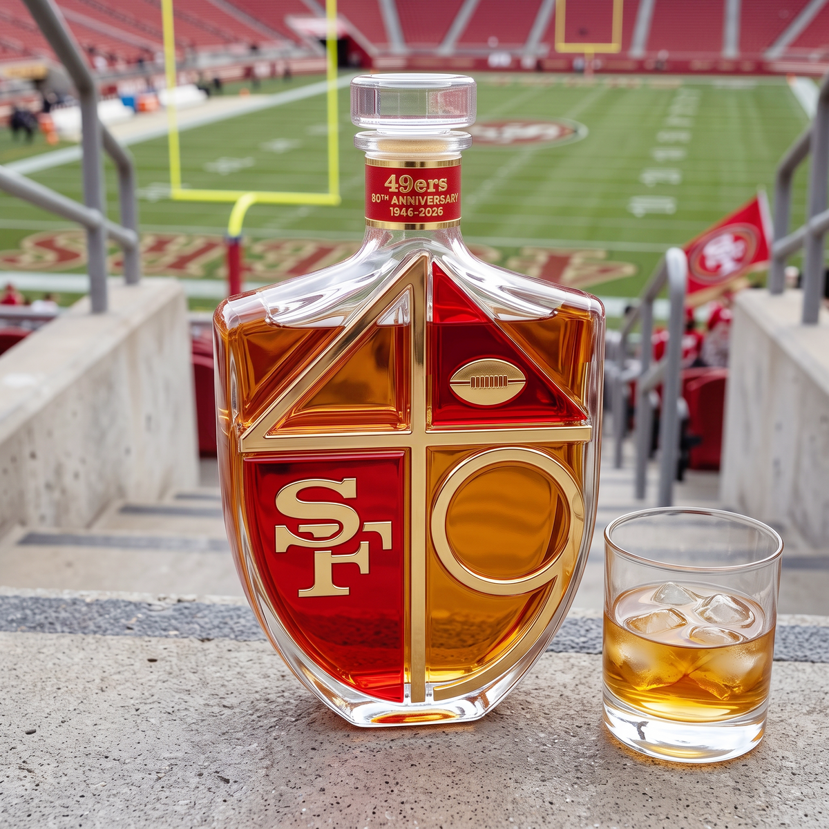 49ers 80th Anniversary Whiskey Bottle