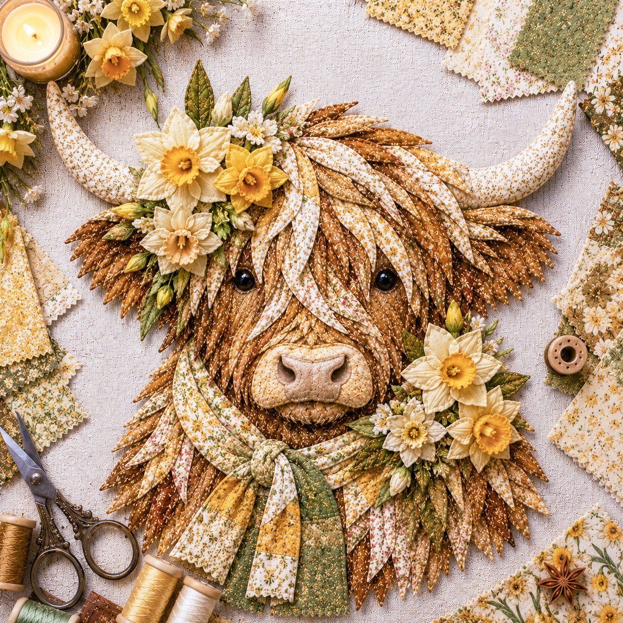 🔥LAST DAY 50% OFF - 🐮💐🌸 Birth Flower Highland Cow 3D Layered Fabric Art DIY Kit (Beginner-friendly) 🔥 Buy 2 Free Shipping