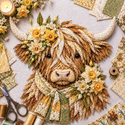 🔥LAST DAY 50% OFF - 🐮💐🌸 Birth Flower Highland Cow 3D Layered Fabric Art DIY Kit (Beginner-friendly) 🔥 Buy 2 Free Shipping