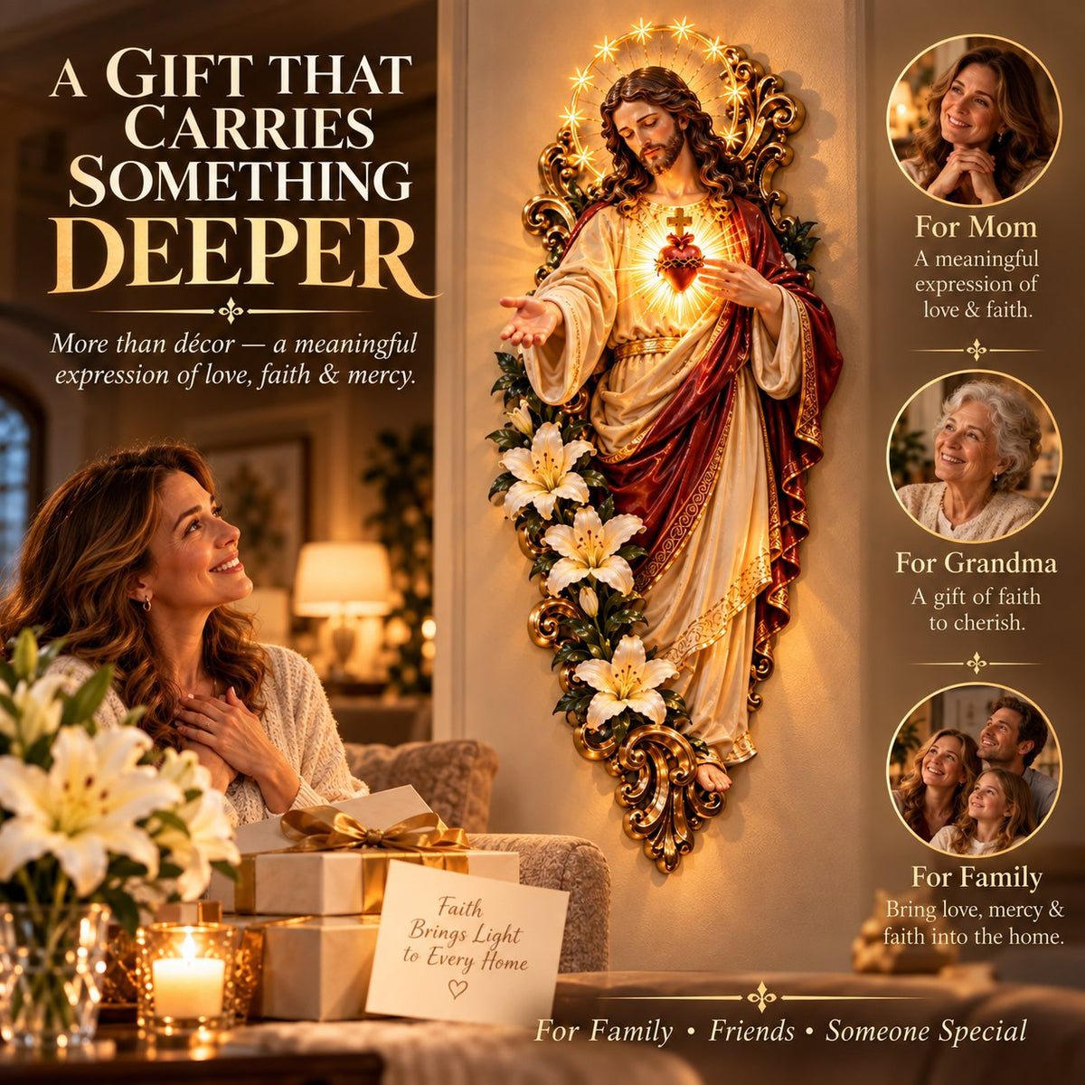 ✨ Sacred Heart of Jesus 3D Lighted Wall Décor