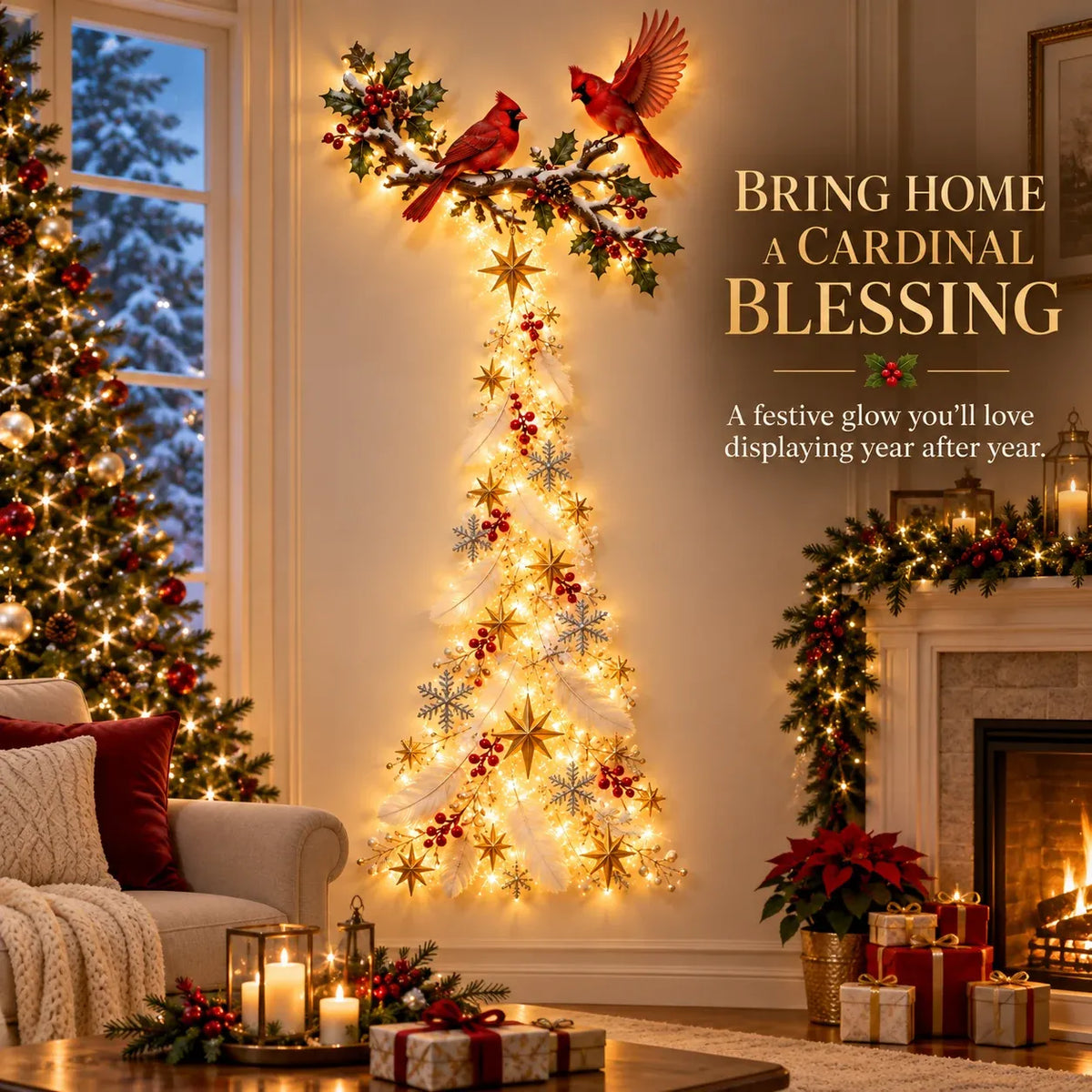 🔥🎁🐦 Cardinal Blessing Cascade Wall Light – Glowing Red Bird & Starlight Wall Décor