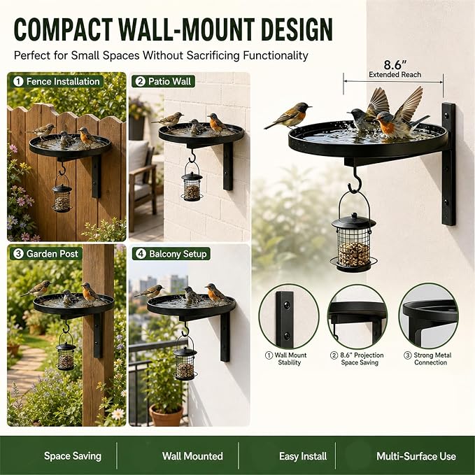 Wall-Mounted Metal Bird Bath Basin