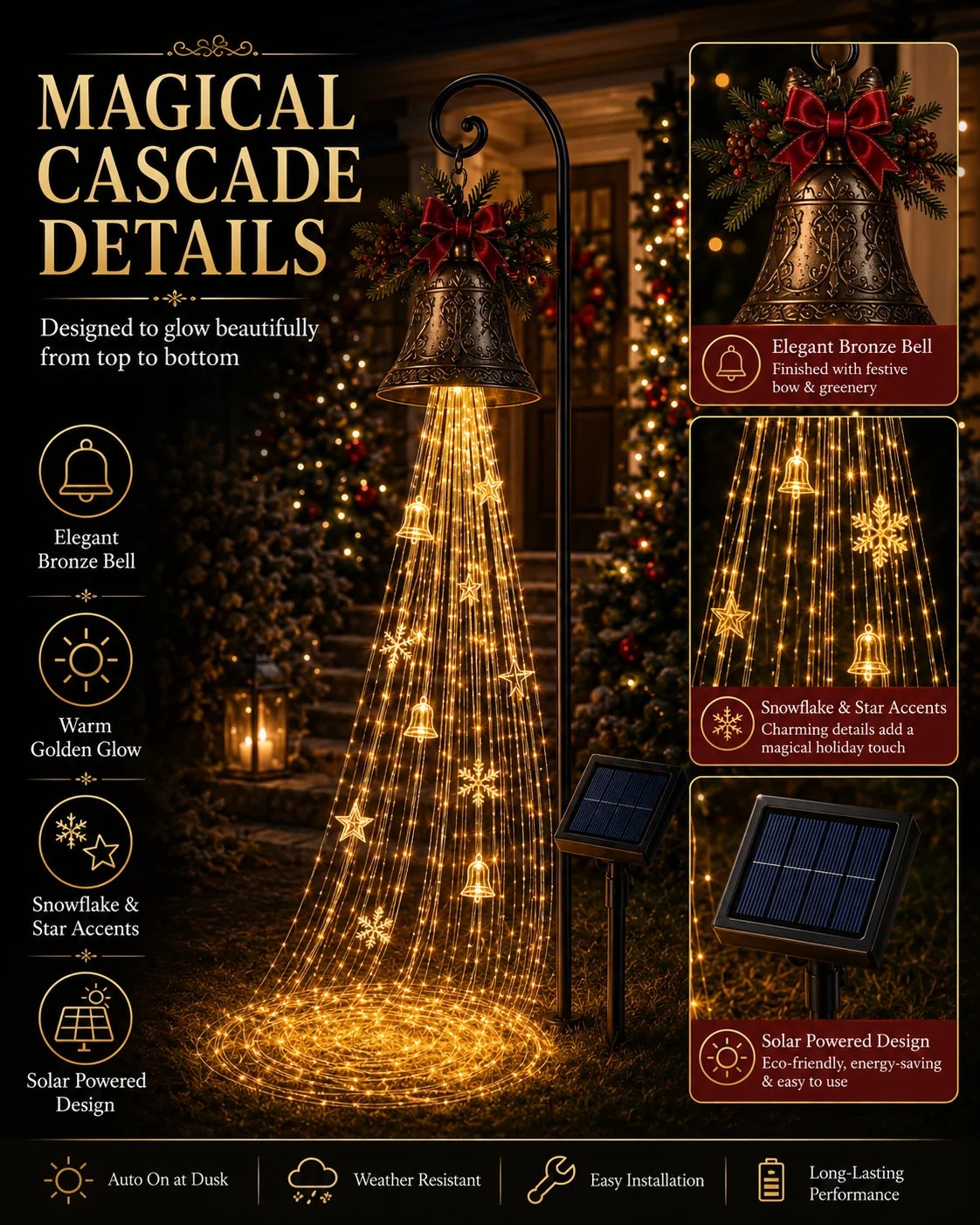 🎄Christmas Early Bird Deal- Christmas Bell Cascade Solar Yard Light✨