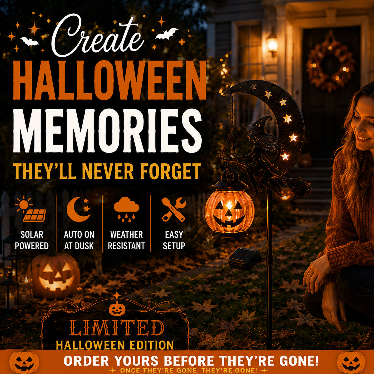 🎃 Halloween Early Bird Sale | 49% OFF Witch and Pumpkin Moon-Shaped Garden Stake Light