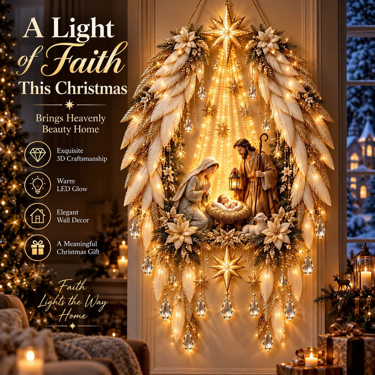 ✨👼 Heavenly Angel Wings Nativity Light✨ – Lighted Christmas Wall Decor ✈️