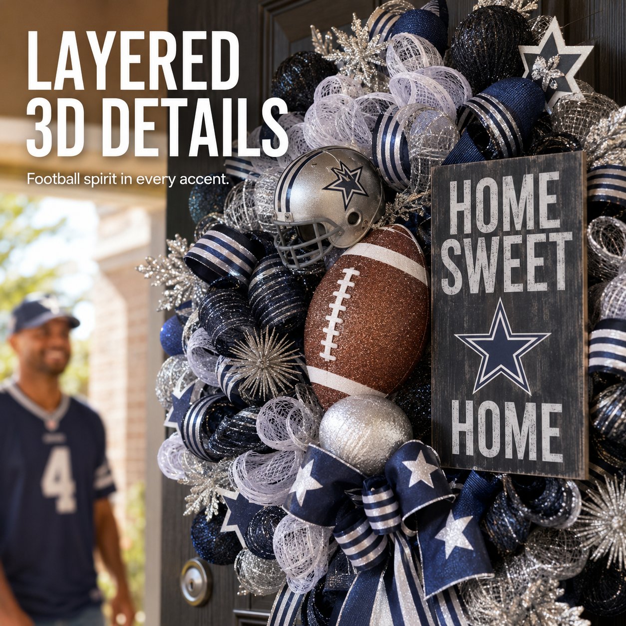 Football Team Handcrafted Wreath for Game-Day Front Door Decor