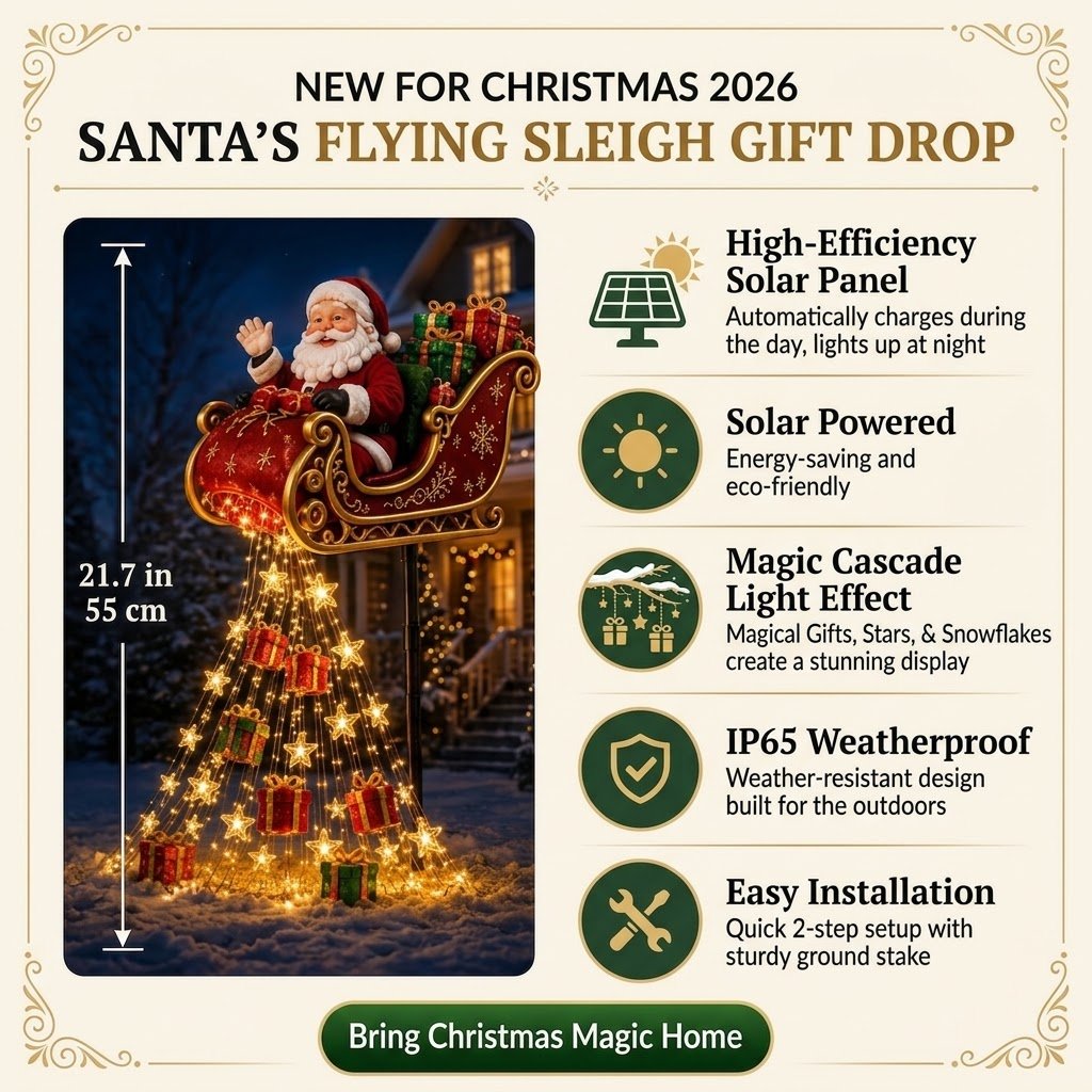 🔥Free Shipping - 🎅✨ 2026 New Santa’s Flying Sleigh Gift Cascade – Solar Christmas Garden Light