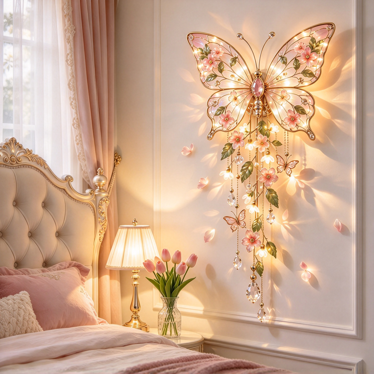✨ Winged Garden Light – Enchanting Floral Wall Decor ✨
