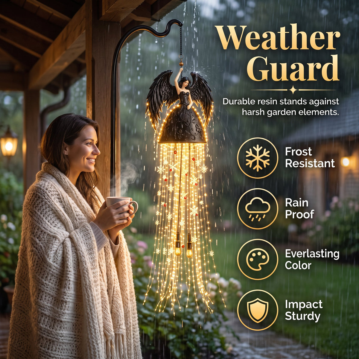 Gothic Dark Angel Starlight Waterfall Outdoor Resin Garden Light