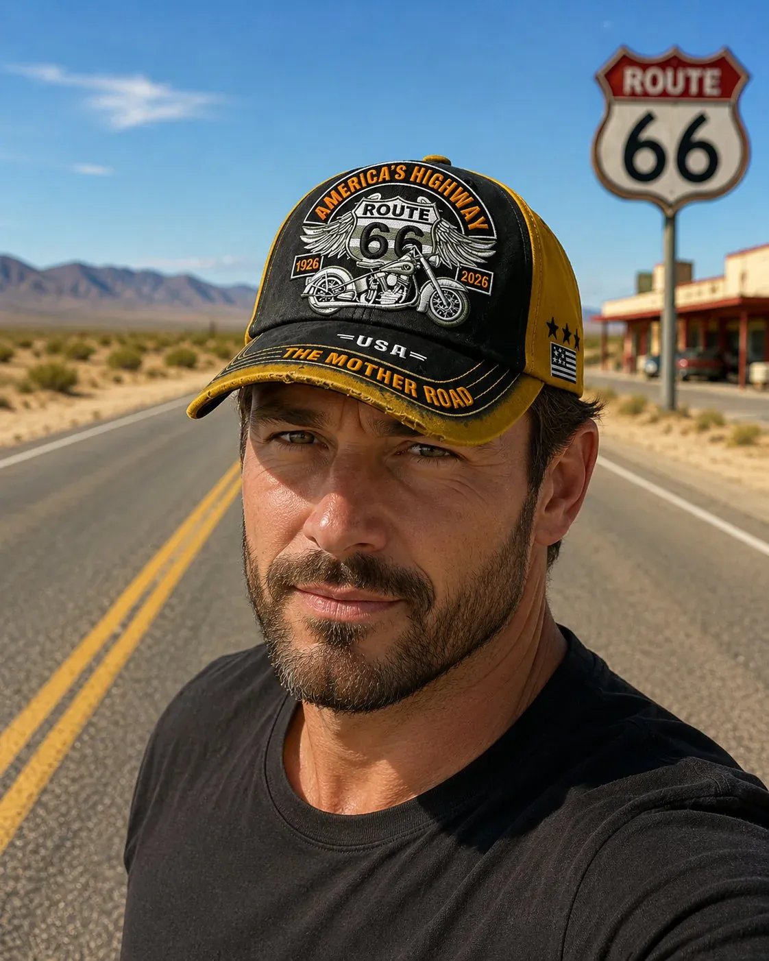 🔥50% Off Last Day🔥 - 🏍️Retro US Route 66 100th Anniversary Art Printed Casual Baseball Cap